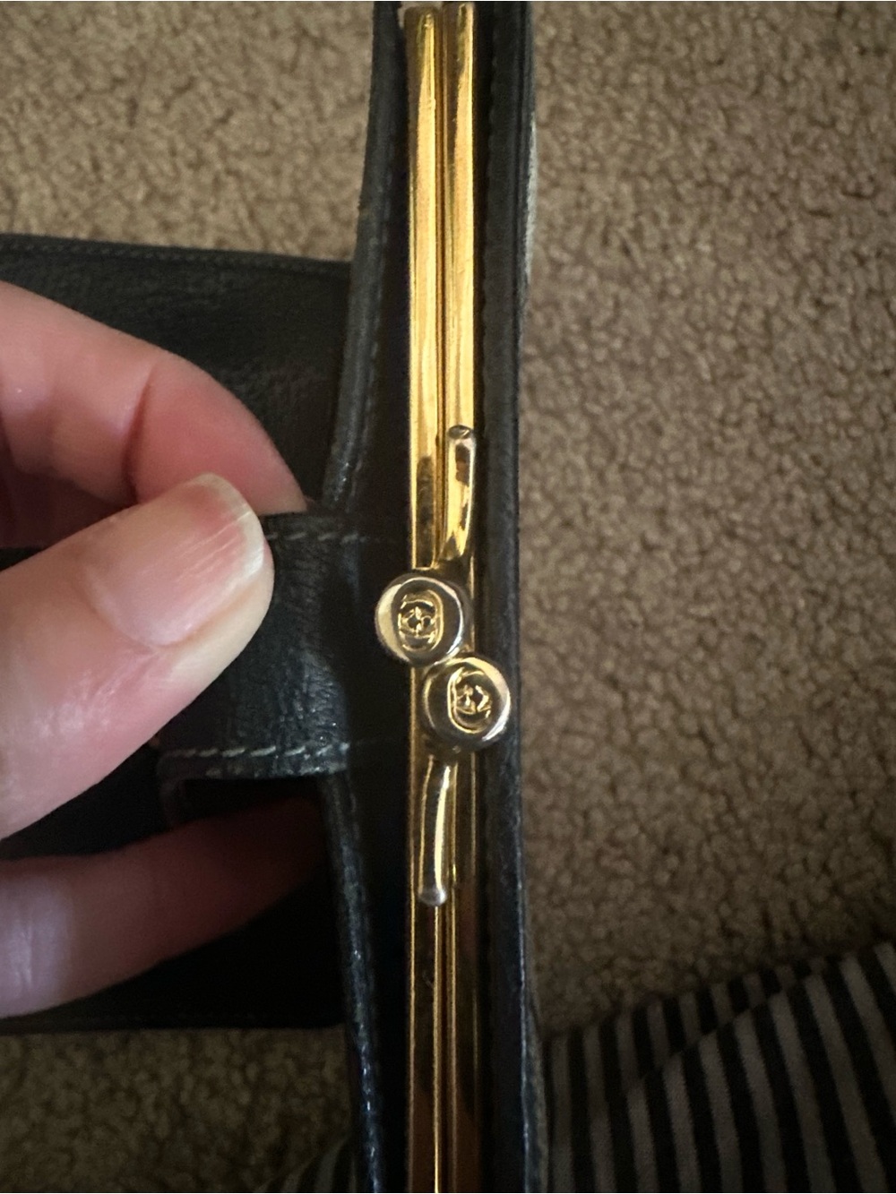 Gucci Beige and Navy Blue  GG Canvas Wallet with Gold Double G Accent - Picture 8 of 9